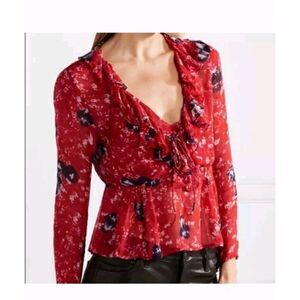 IRO Venecia Top M 38 Women's Casual Summer Printed Long Sleeves Ruffle Size 6
